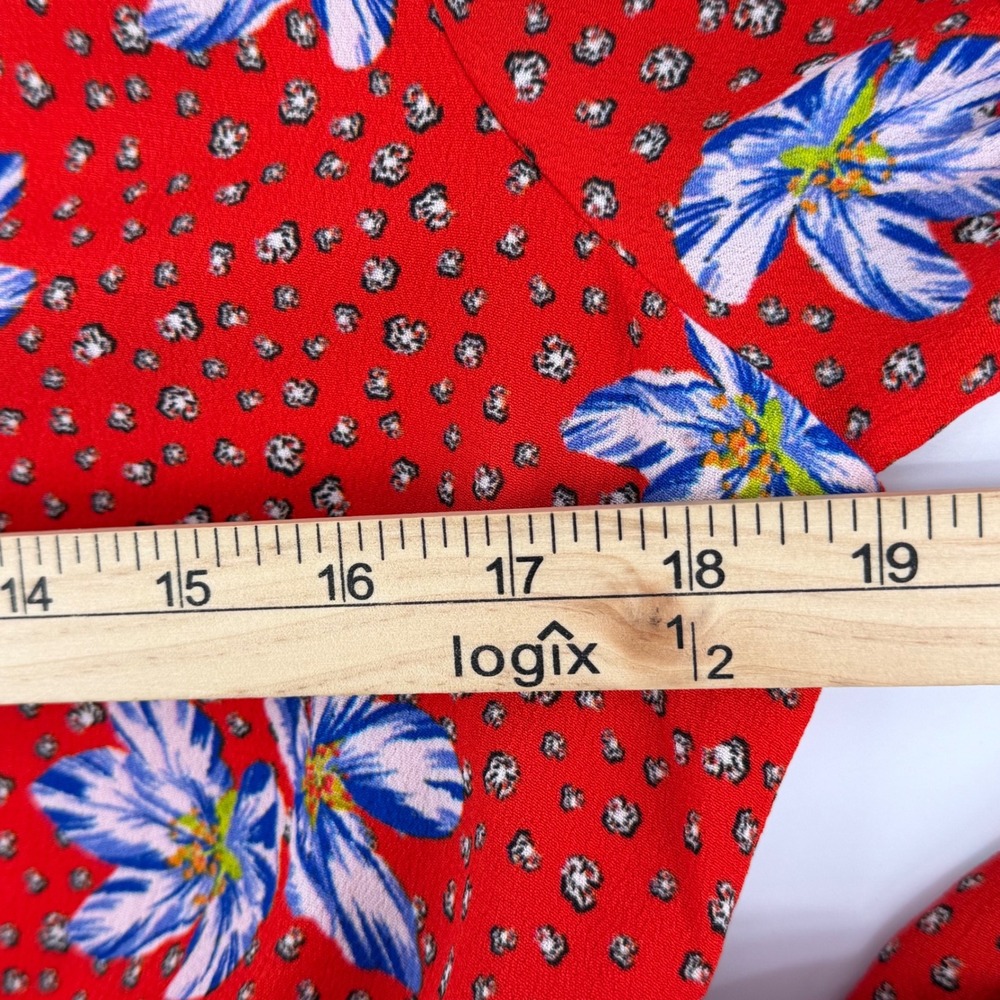 Willow & Clay Red Floral Print Long Sleeve Romper V-Neck Smocked women's Small - Picture 2 of 5